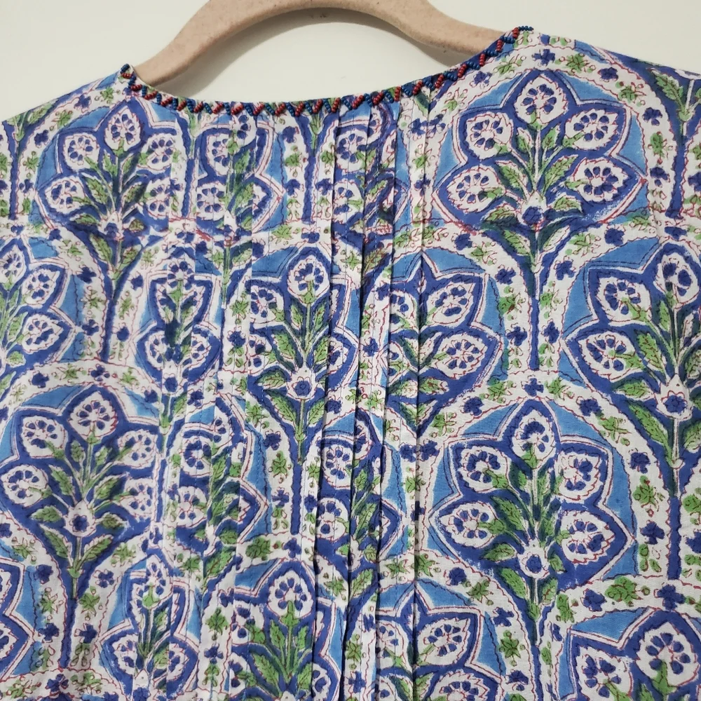 Anthropologie Duet Frill Tiered Mini Dress Cover-Up Blue Multi Small - Picture 10 of 13